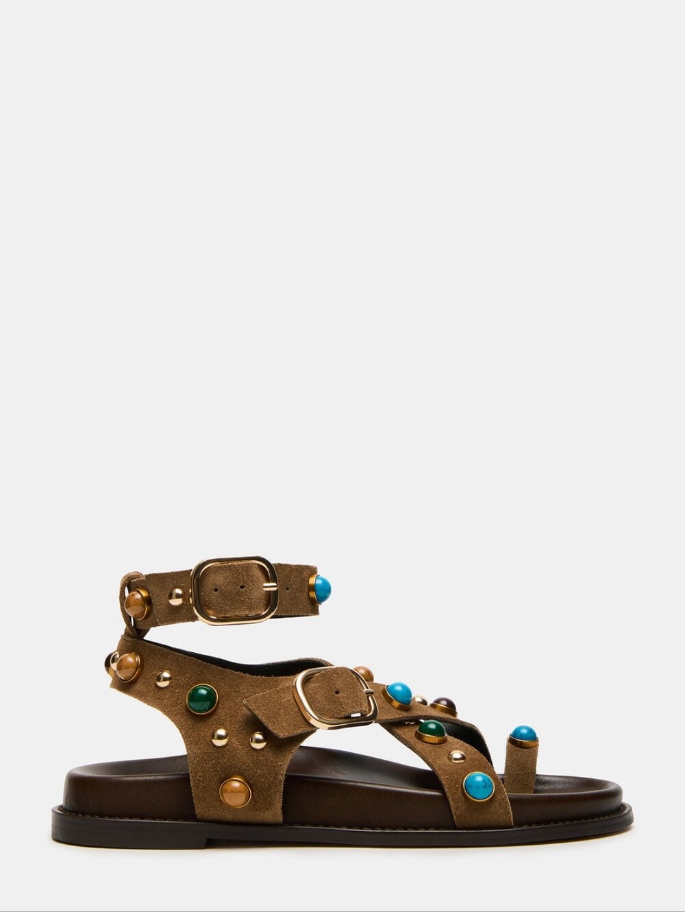 Steve Madden taupe brown suede Linear studded gemstone gladiator sandals